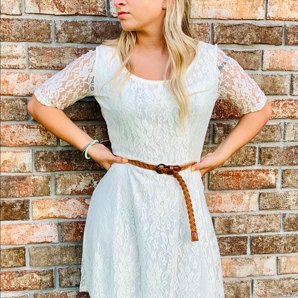 Rue 21 Belted Lace Midi Dress Cream Size Large J - Picture 2 of 11